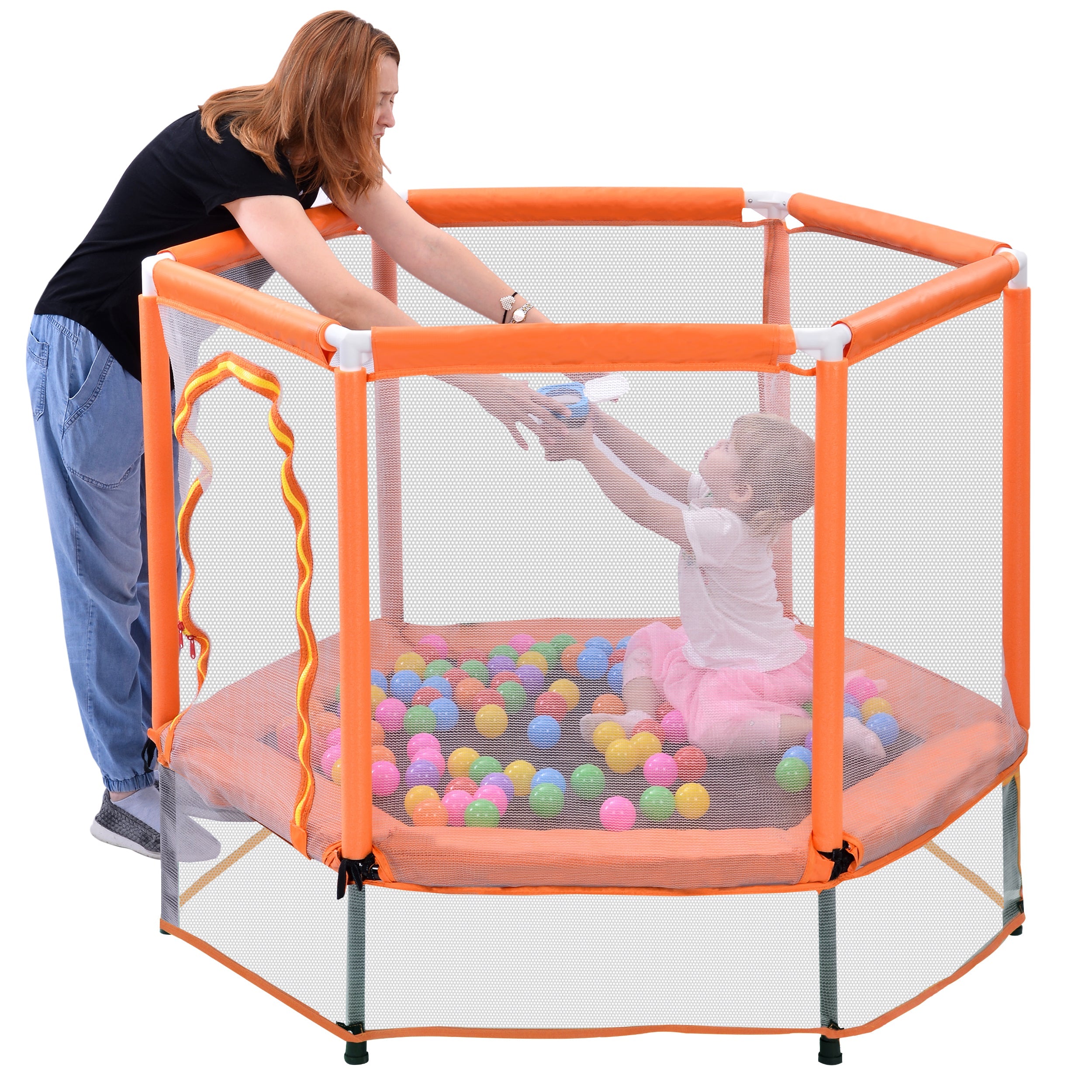 Trampoline pour tout-petits 55'' avec filet de sécurité et balles, mini trampoline intérieur/extérieur pour enfants