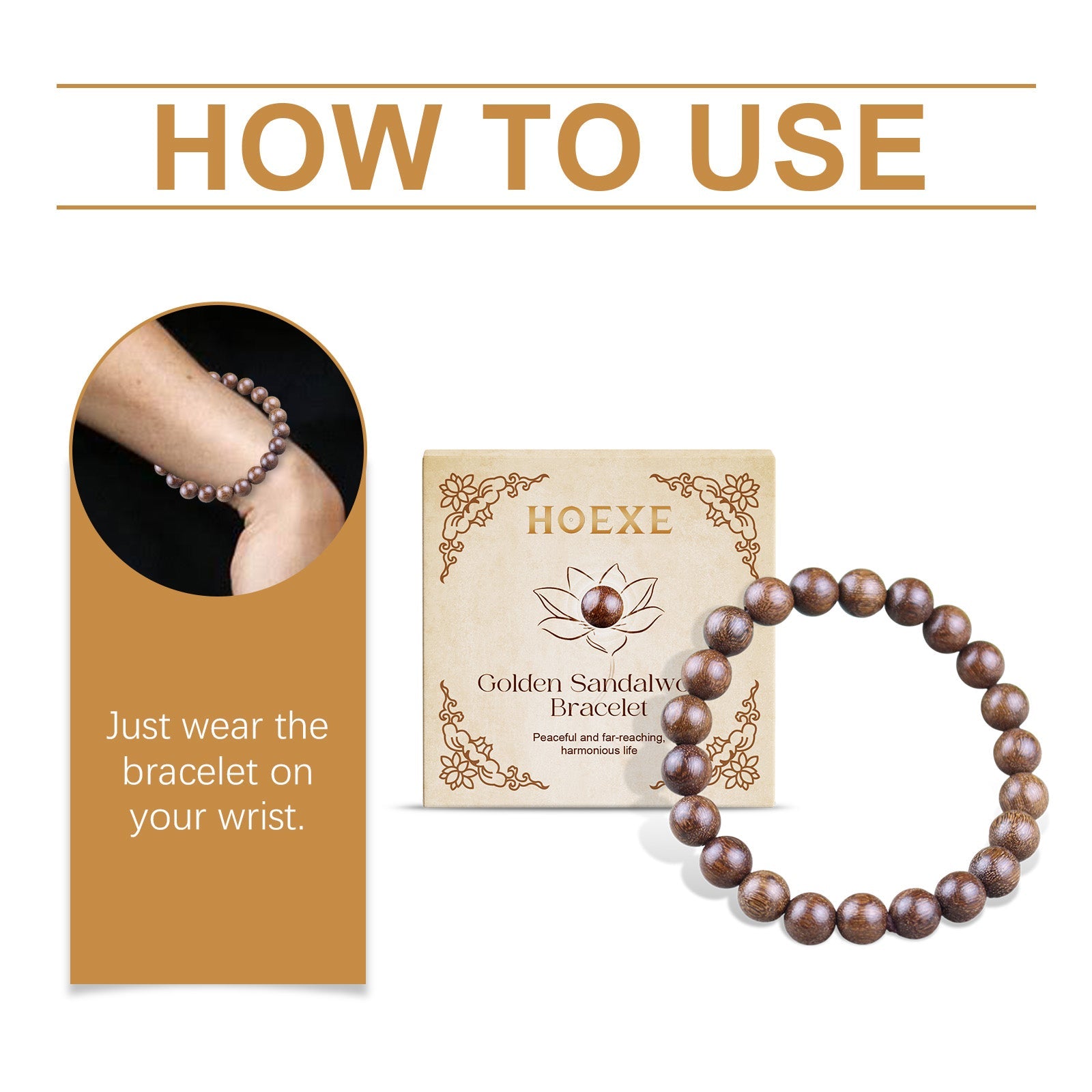 Golddraht Sandelholzperle Hand Täglicher Trageschmuck Schlicht Mode 100 mit dekorativem Holzperlenarmband