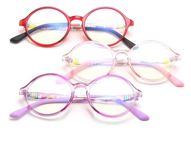 Neue runde Kinderbrille mit Blaulichtfilter, flacher Spiegel, Tr90 bunte Kinderbrille für Schüler