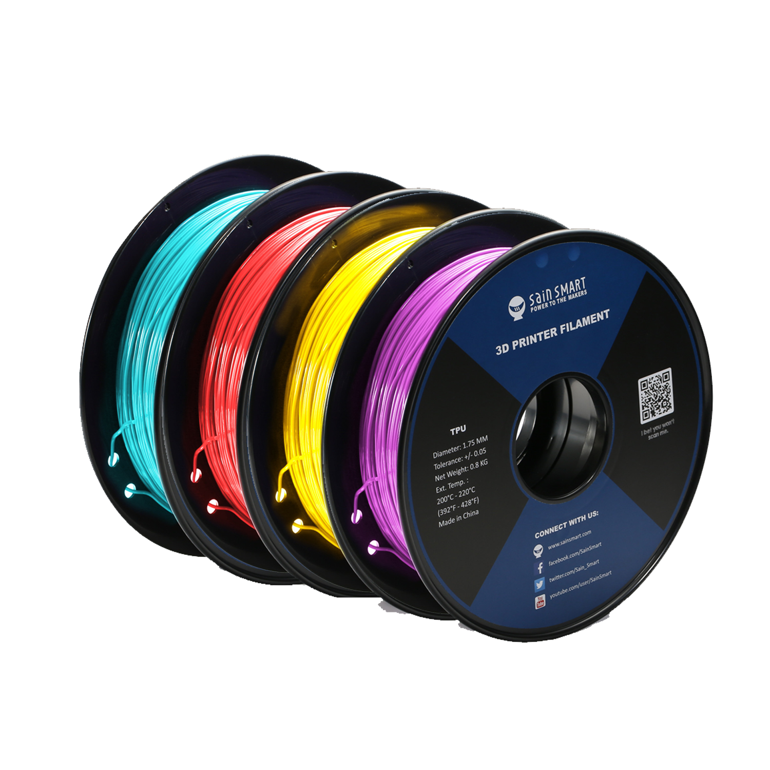 Neonfarbenes TPU-Filament-Bündelset, Cyberpunk-Farbe 1,75 mm 0,8 kg/1,76 lb