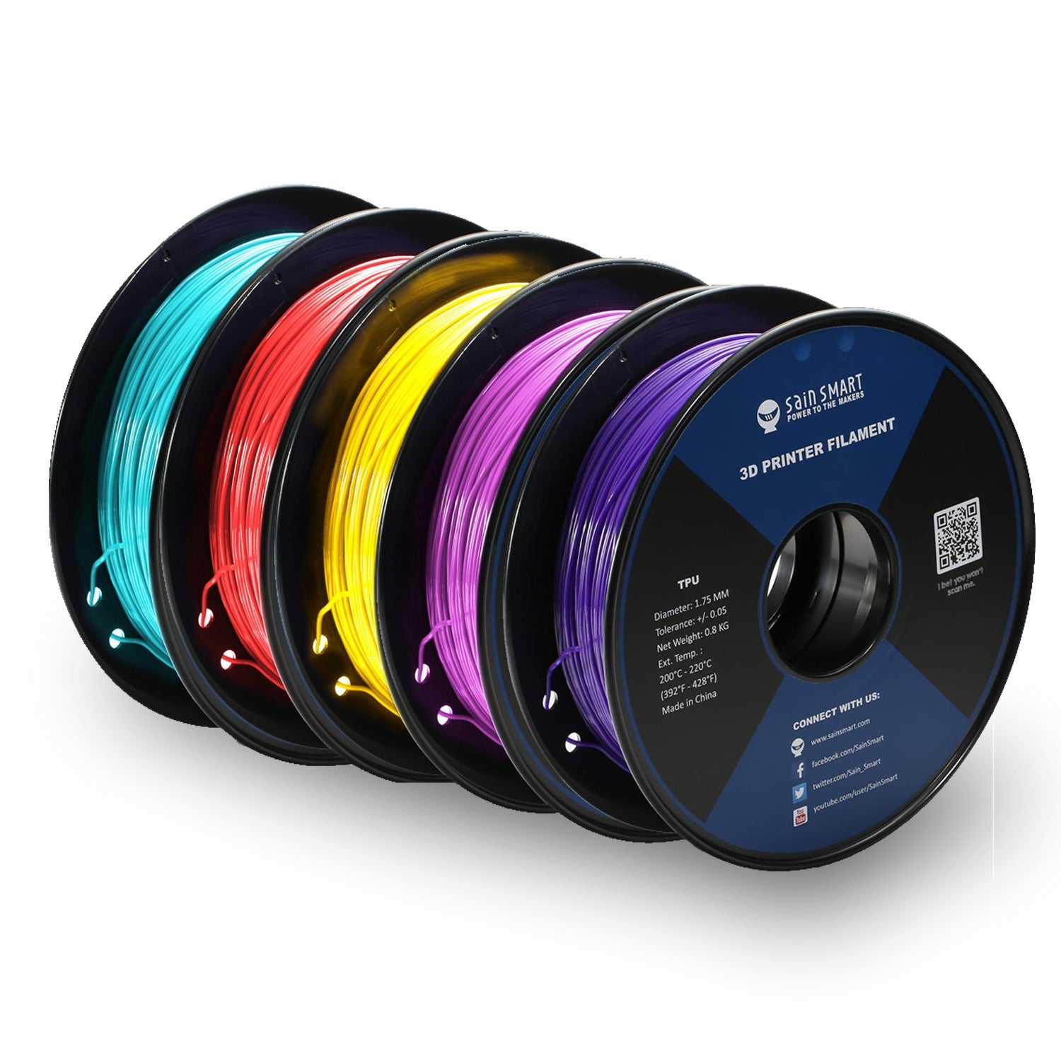 Neonfarbenes TPU-Filament-Bündelset, Cyberpunk-Farbe 1,75 mm 0,8 kg/1,76 lb