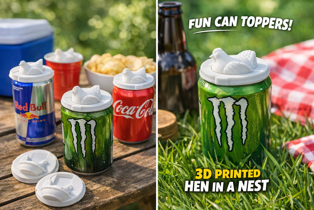 Hen in a Nest – Custom 3D Printed Can Lid - 8 Pack