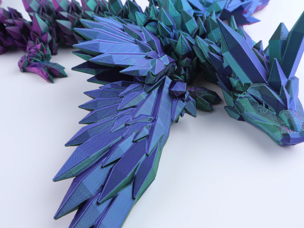 3D-gedruckter Kristallflügel-Drache Fidget Toy – Bewegliches Fantasy-Schreibtischspielzeug Geschenk
