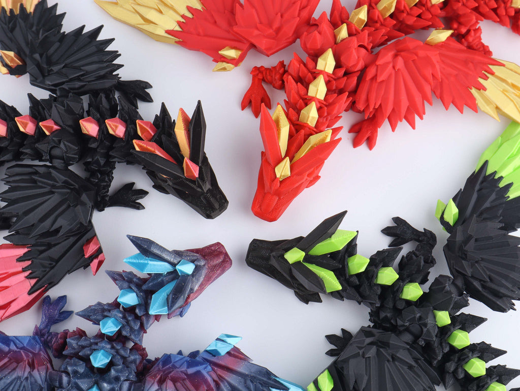 3D-gedruckter Kristallflügel-Drache Fidget Toy – Bewegliches Fantasy-Schreibtischspielzeug Geschenk