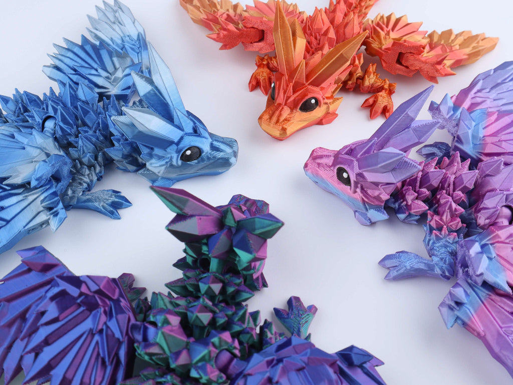 3D-gedrucktes Kristallflügel-Kaulquappendrachen-Fidget-Spielzeug – Bewegliches Fantasy-Schreibtischspielzeug-Geschenk