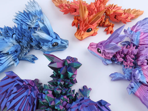 3D-gedrucktes Kristallflügel-Kaulquappendrachen-Fidget-Spielzeug – Bewegliches Fantasy-Schreibtischspielzeug-Geschenk