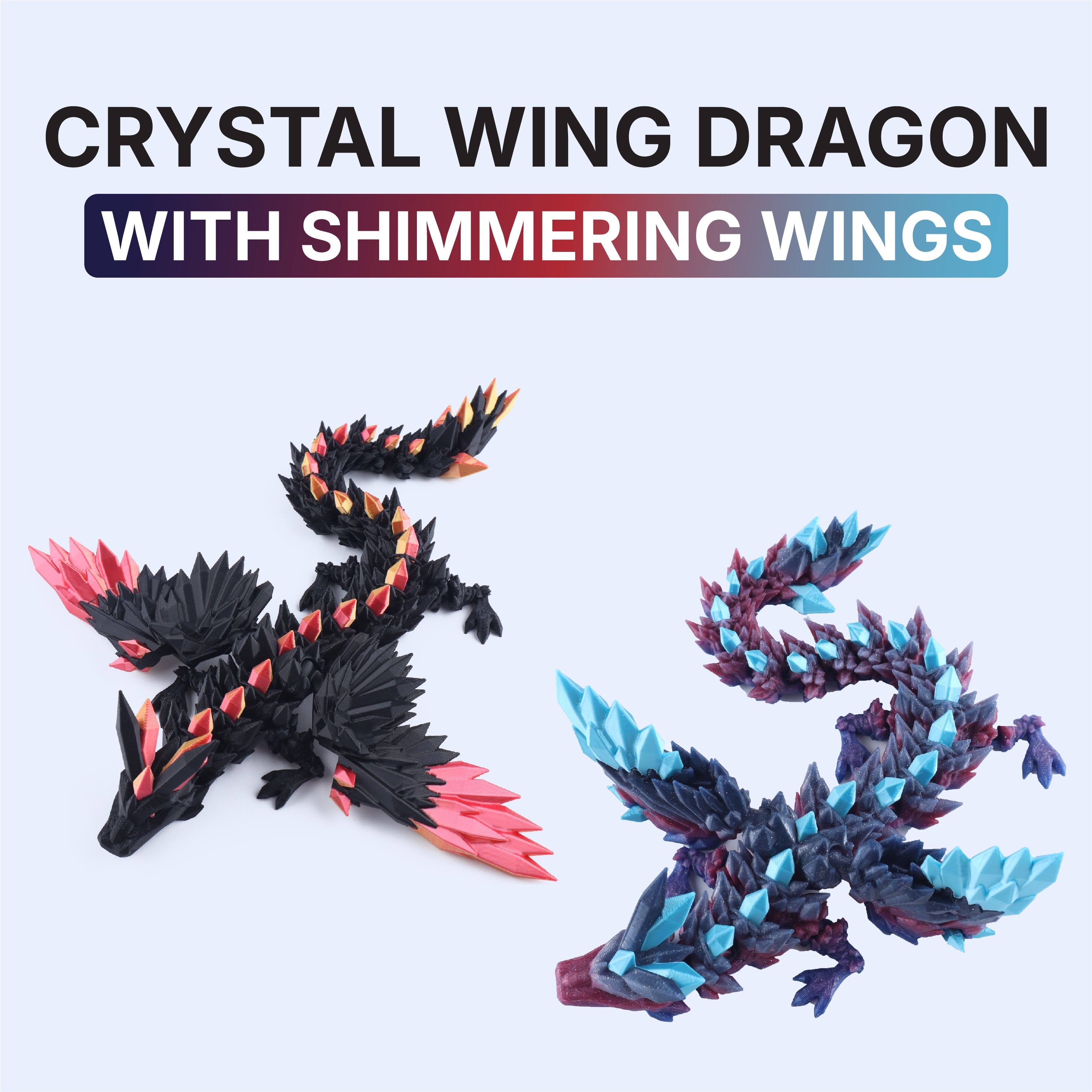 3D-gedruckter Kristallflügel-Drache Fidget Toy – Bewegliches Fantasy-Schreibtischspielzeug Geschenk