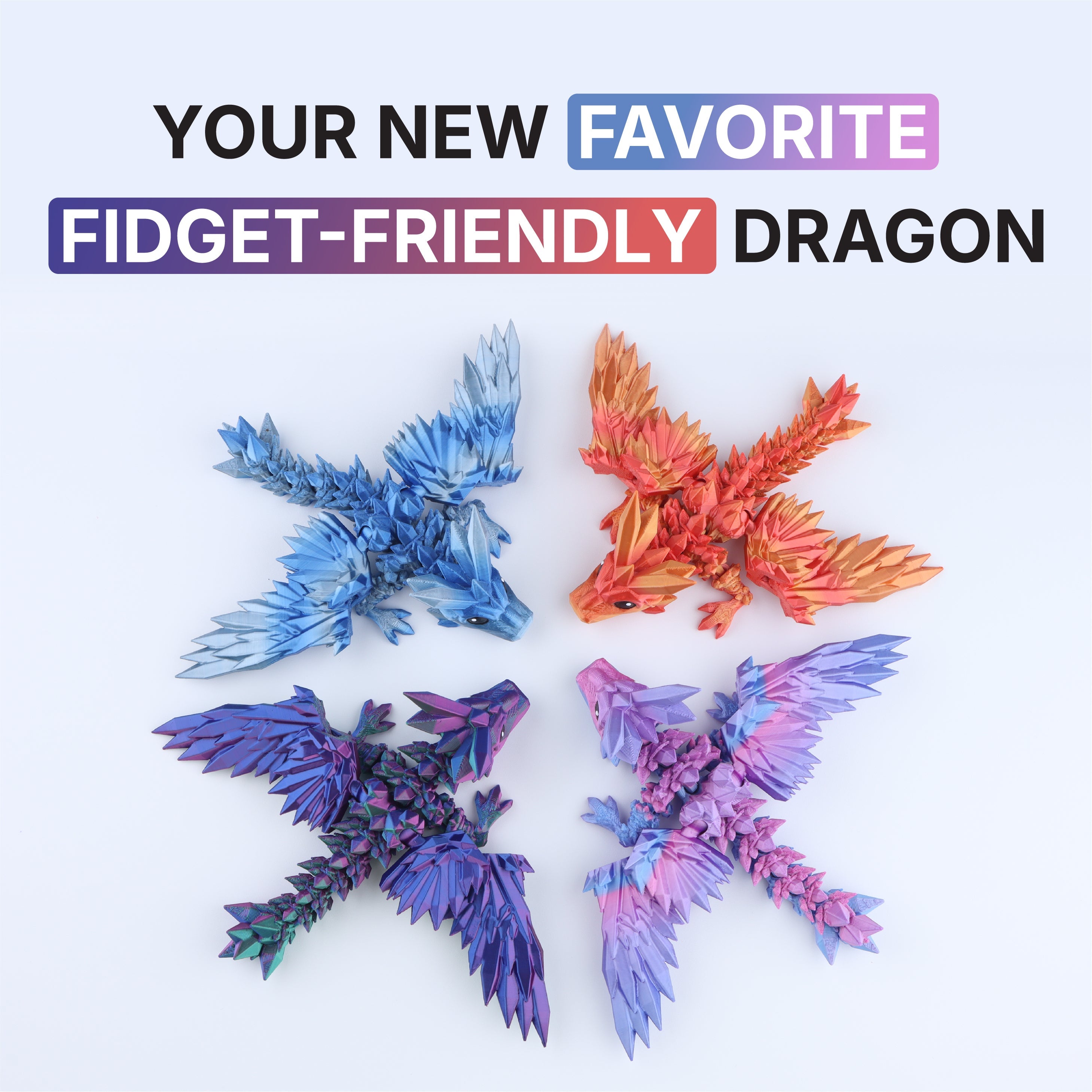 3D-gedrucktes Kristallflügel-Kaulquappendrachen-Fidget-Spielzeug – Bewegliches Fantasy-Schreibtischspielzeug-Geschenk