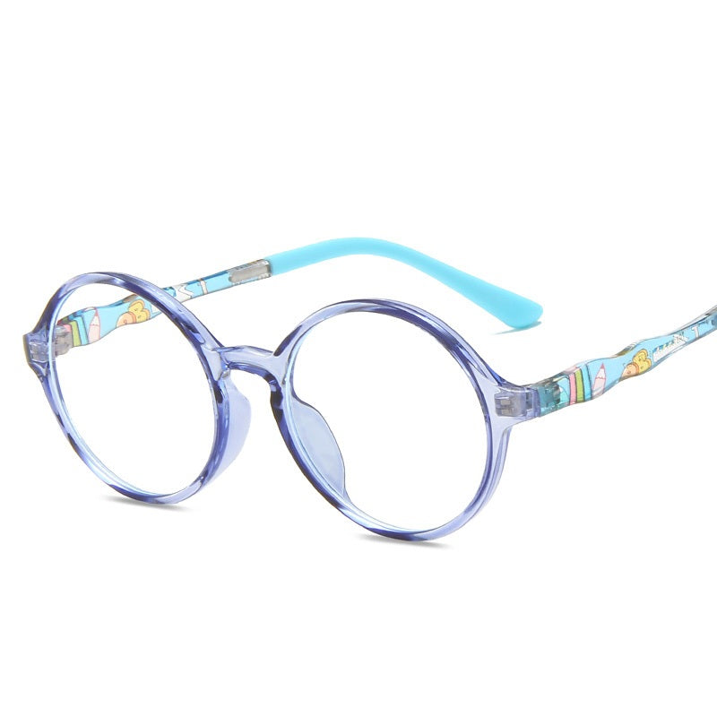 Neue runde Kinderbrille mit Blaulichtfilter, flacher Spiegel, Tr90 bunte Kinderbrille für Schüler