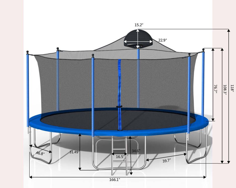 14FT Trampolin für Erwachsene & Kinder mit Basketballkorb, Outdoor-Trampoline mit Leiter und Sicherheitsnetz für Kinder und Erwachsene