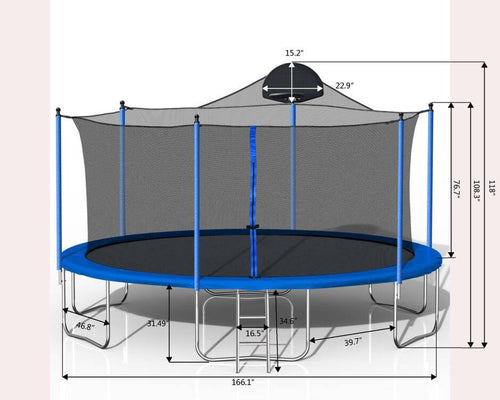 Trampoline de 4,2 m pour adultes et enfants avec panier de basket-ball, trampolines d'extérieur avec échelle et filet de sécurité pour enfants et adultes