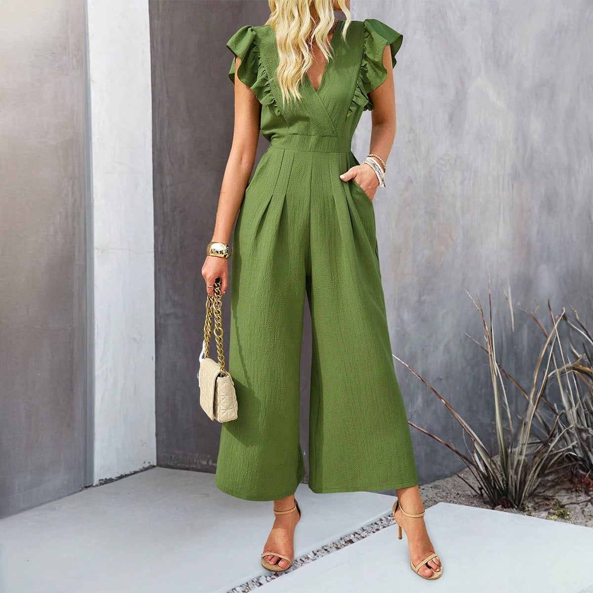 Europäischer und amerikanischer Amazon Frühling und Sommer Temperament einfarbiges Oberteil Jumpsuit
