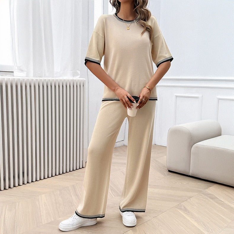 Europäischer und amerikanischer Damen-Frühlings- und Sommer-Casual-Temperament-Pullover- und Hosen-Set