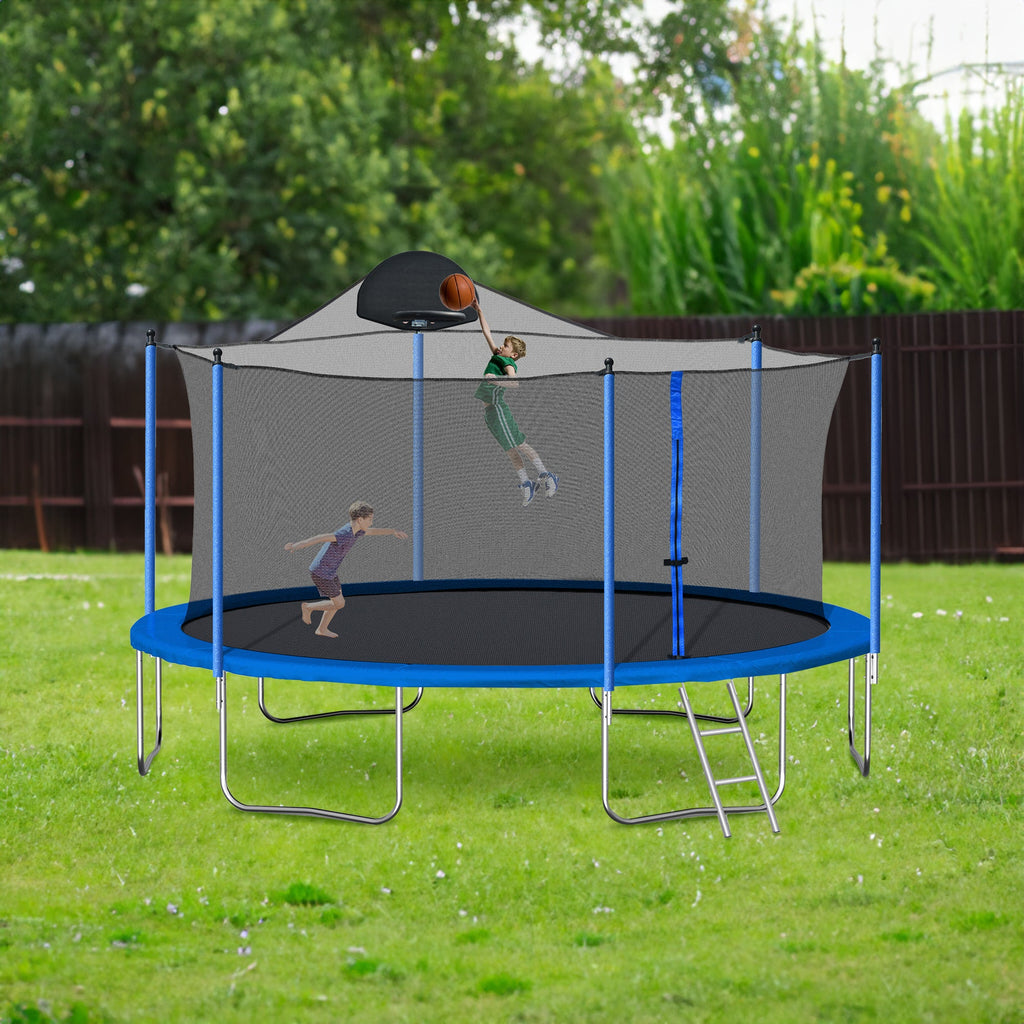 14FT Trampolin für Erwachsene & Kinder mit Basketballkorb, Outdoor-Trampoline mit Leiter und Sicherheitsnetz für Kinder und Erwachsene