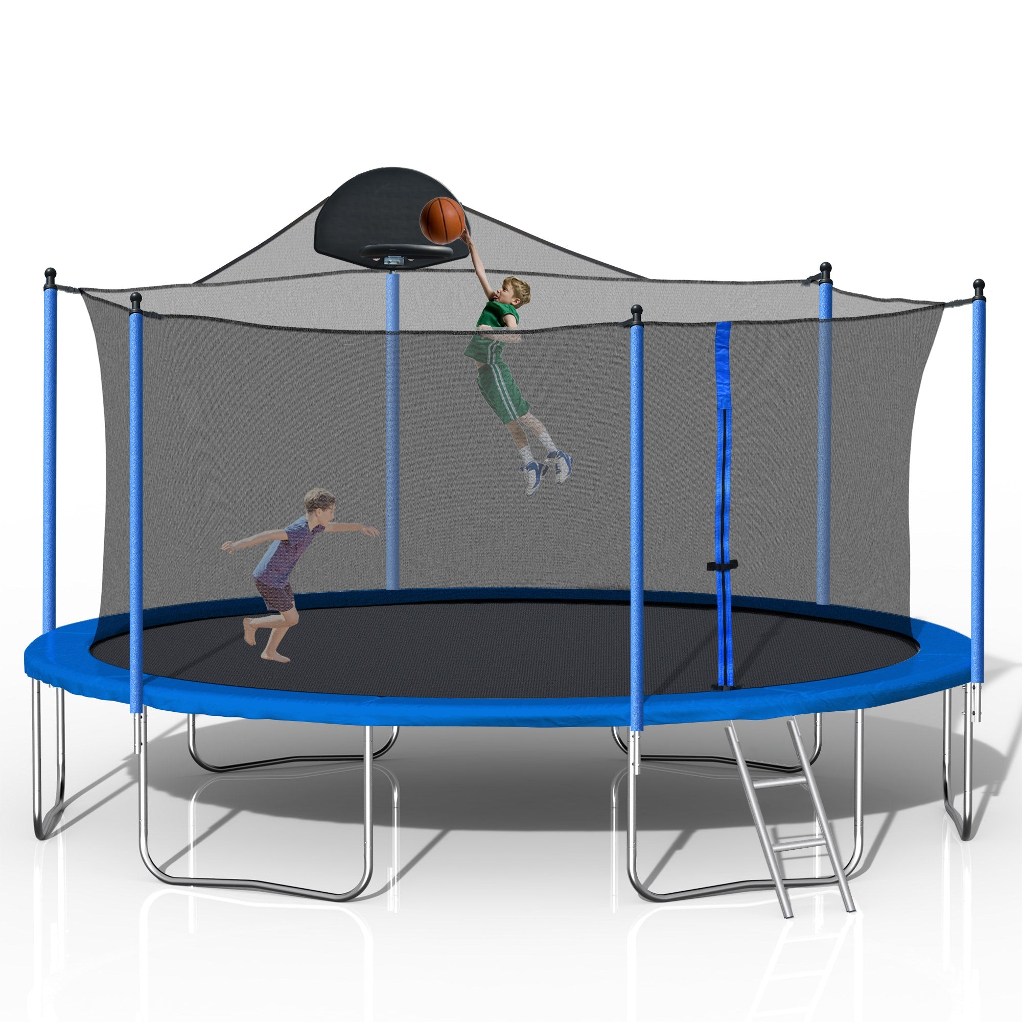 14FT Trampolin für Erwachsene & Kinder mit Basketballkorb, Outdoor-Trampoline mit Leiter und Sicherheitsnetz für Kinder und Erwachsene