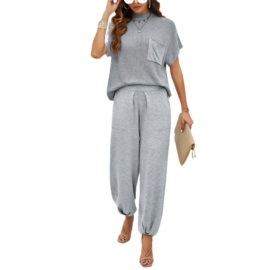 Ensemble pantalon en laine décontracté de couleur unie pour femme Printemps/Été