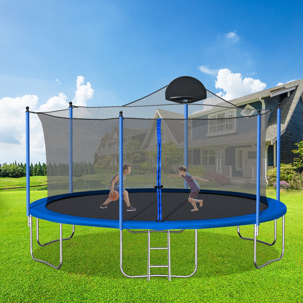 14FT Trampolin für Erwachsene & Kinder mit Basketballkorb, Outdoor-Trampoline mit Leiter und Sicherheitsnetz für Kinder und Erwachsene