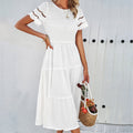 Robe plissée évidée unie, tempérament printemps-été