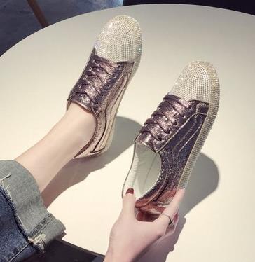 Sneakers Damen Flats Gold Silber Schuhe Strass Bling Freizeitschuhe Koreanische Luxus Creepers Superstar Schuhe Streetwear