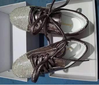 Baskets Femme Plates Dorées Argentées Strass Bling Chaussures Décontractées Luxe Coréen Creepers Superstar Chaussures Streetwear