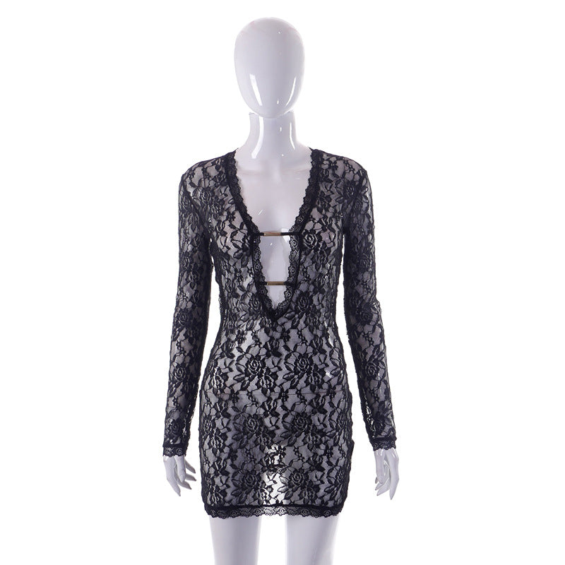 Printemps-Été Nouveauté Femme Pyjama En Dentelle Transparente Robe Sexy