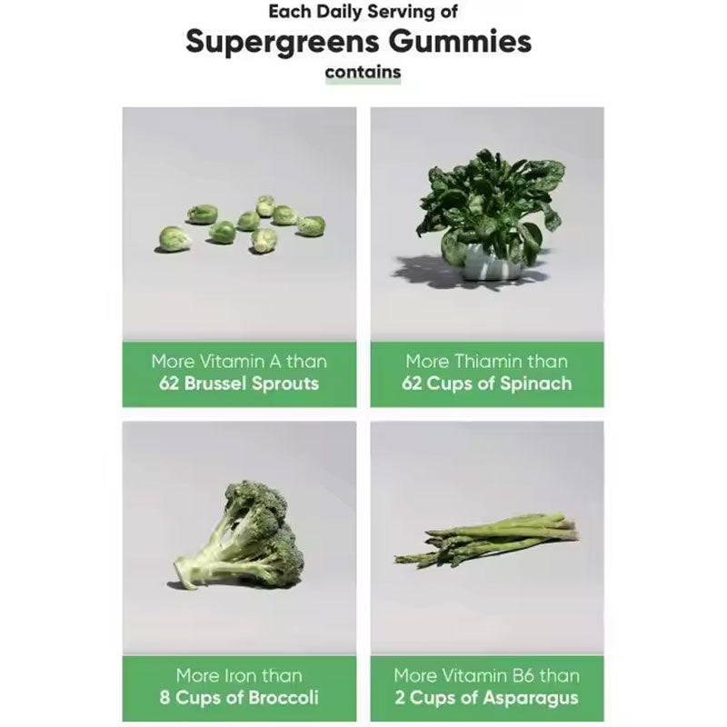 Gummies végétaliennes à la chlorophylle et super vitamines vertes