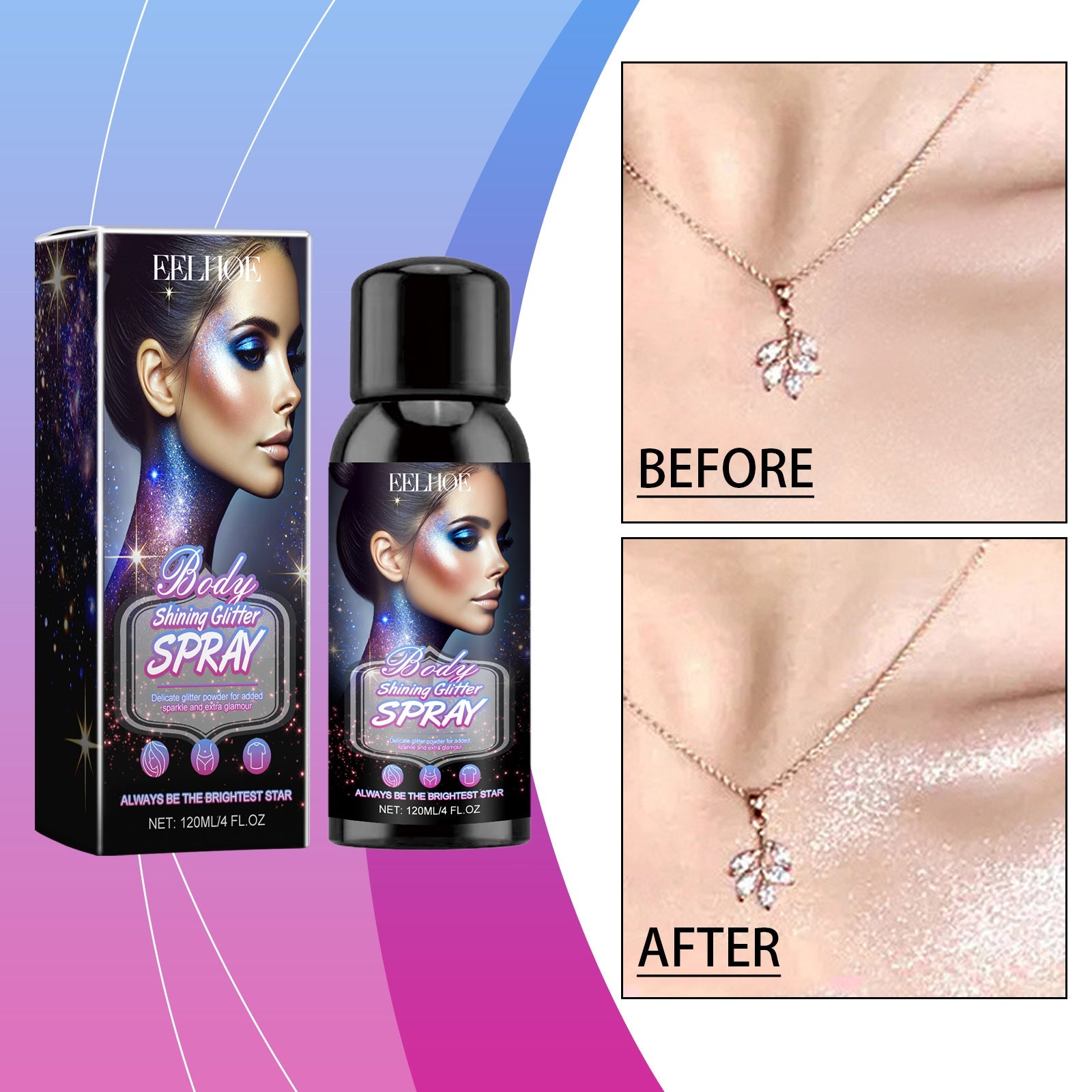 Aufhellendes Glitzer-Spray, Glitzer-Highlight-Spray, natürlich, Stereo, langanhaltend, aufhellend, Glitzer