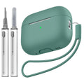 Compatible avec les étuis Airpods Pro 2, coque en silicone souple, étuis de protection avec kit de nettoyage et cordon, compatible avec les AirPod Pro 2e génération, LED avant visible - Vert pin