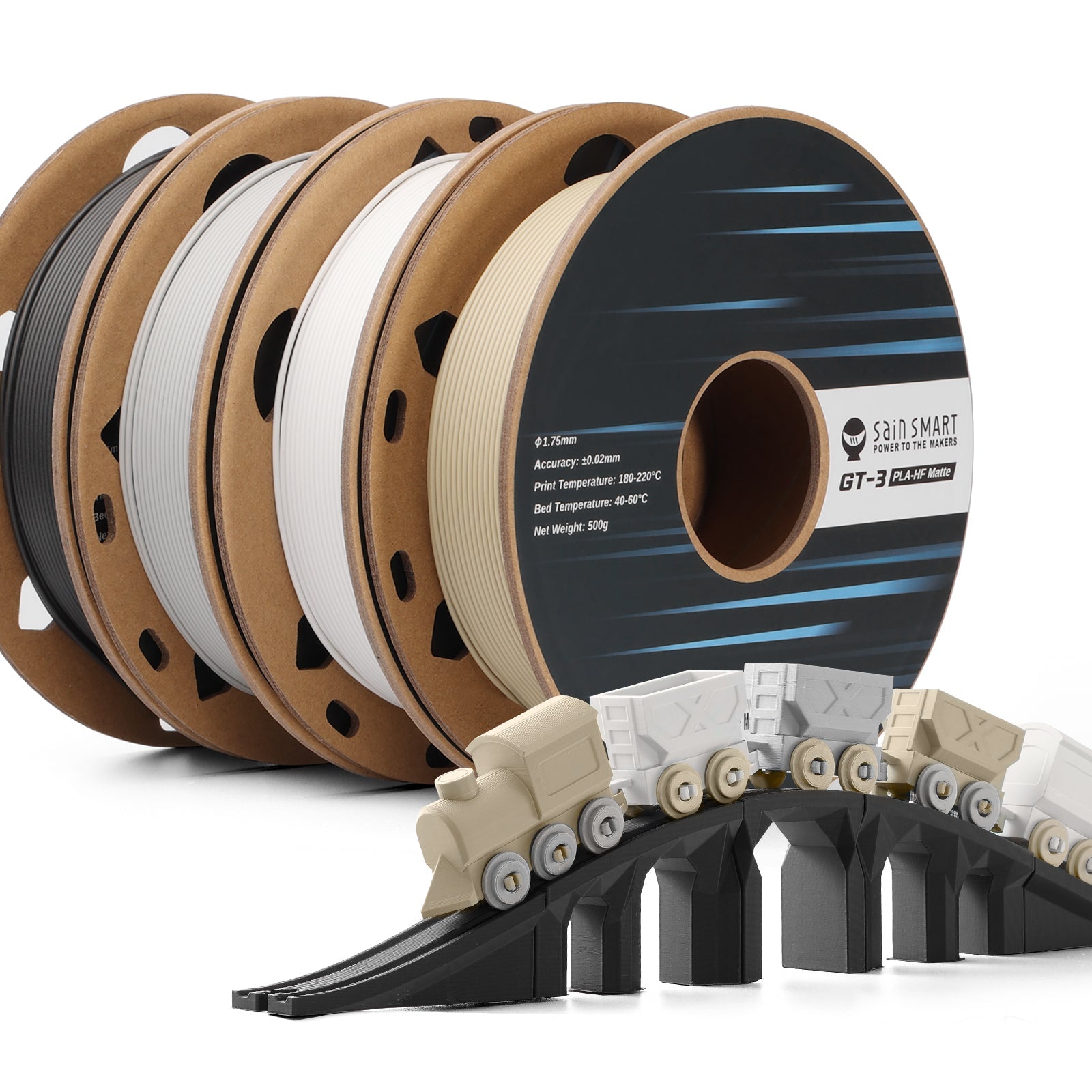 GT-3 Hochgeschwindigkeits-Vierfarb-Bündel Mattes PLA Filament, 1,75 mm 500 g x 4 Spulen, 4,4 lbs (2 kg) Blau, Grün, Violett, Indigo
