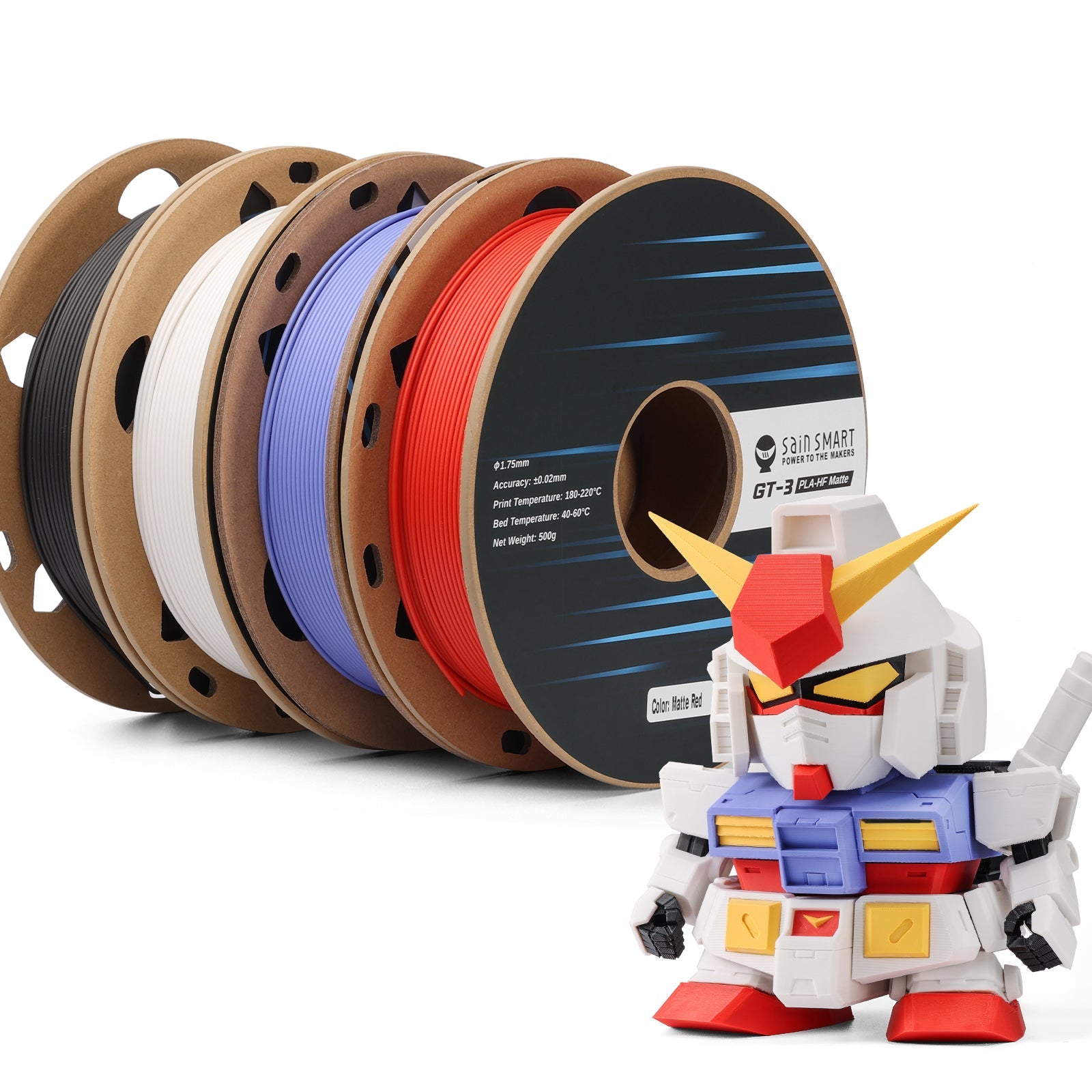 GT-3 Hochgeschwindigkeits-Vierfarb-Bündel Mattes PLA Filament, 1,75 mm 500 g x 4 Spulen, 4,4 lbs (2 kg) Blau, Grün, Violett, Indigo