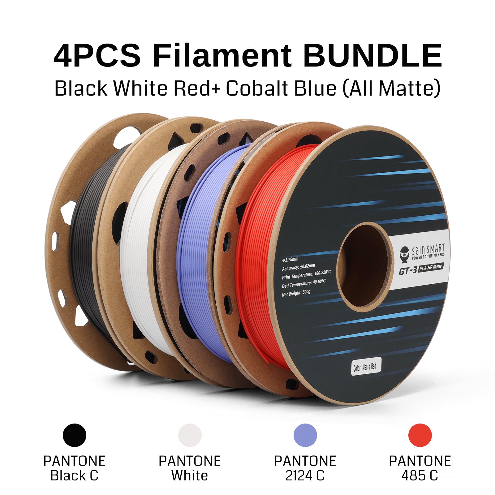 GT-3 Hochgeschwindigkeits-Vierfarb-Bündel Mattes PLA Filament, 1,75 mm 500 g x 4 Spulen, 4,4 lbs (2 kg) Blau, Grün, Violett, Indigo