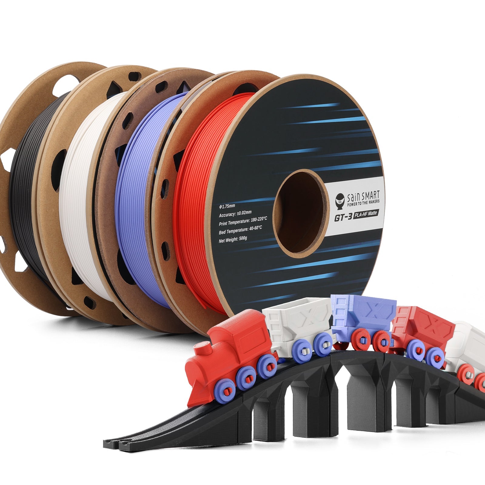 GT-3 Hochgeschwindigkeits-Vierfarb-Bündel Mattes PLA Filament, 1,75 mm 500 g x 4 Spulen, 4,4 lbs (2 kg) Blau, Grün, Violett, Indigo