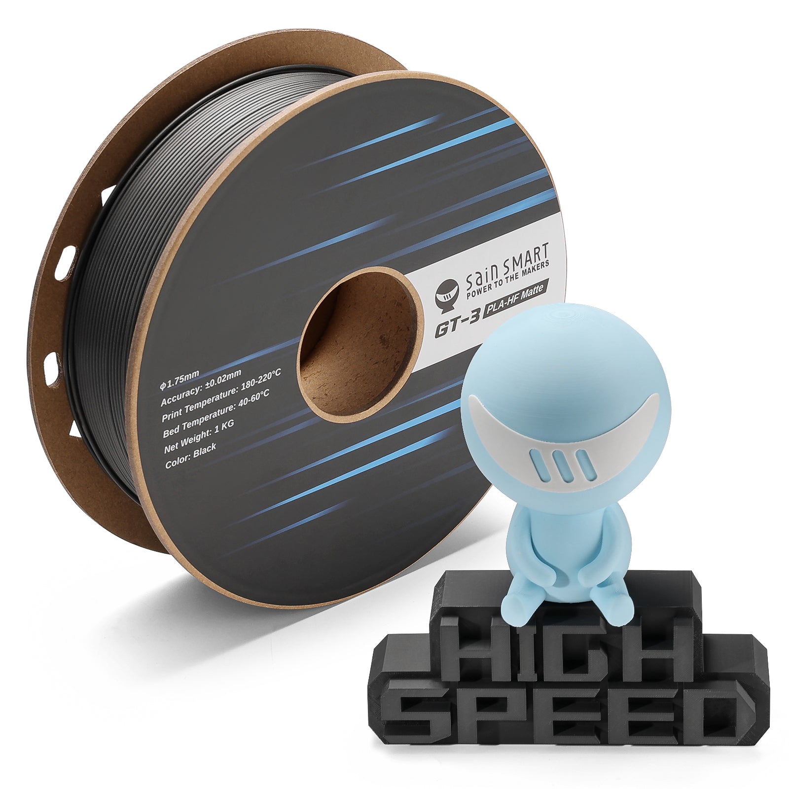 GT-3 High-Speed Mattes PLA Filament 1.75mm, 1KG, ±0.02mm, Schwarz/Weiß/Türkis/Mint/Rot/Grau