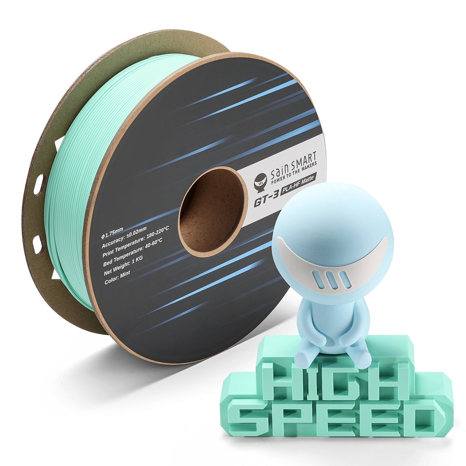 GT-3 High-Speed Mattes PLA Filament 1.75mm, 1KG, ±0.02mm, Schwarz/Weiß/Türkis/Mint/Rot/Grau