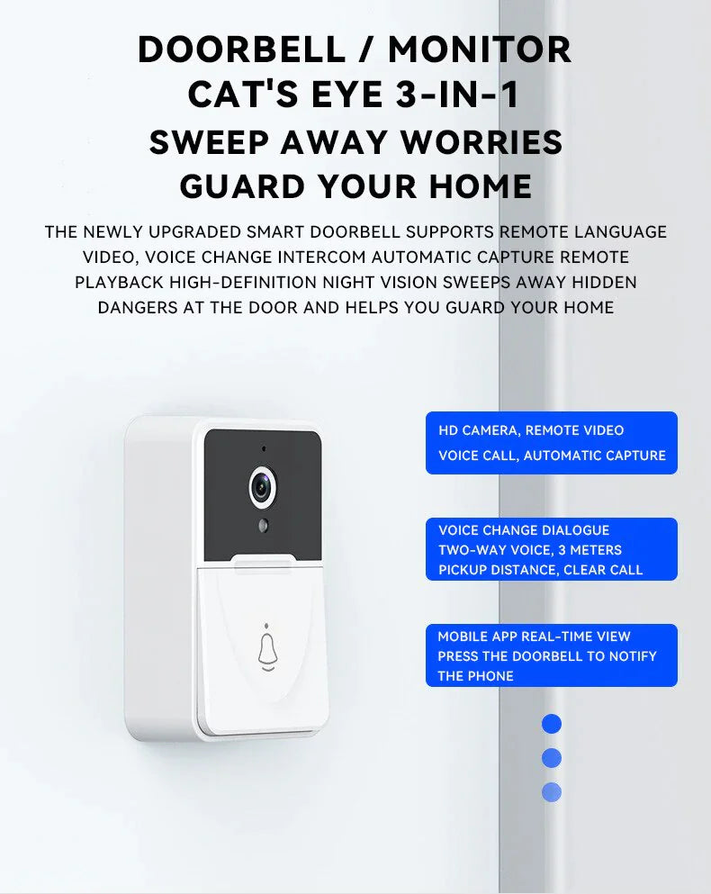 Drahtlose WLAN-Türklingel mit Video-Intercom, Kamera, Klingel und Türgong