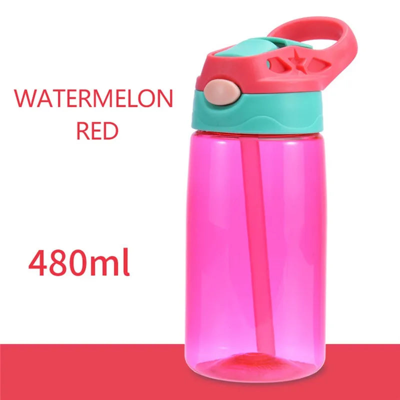 480ml Kinder-Wasserflasche mit Strohhalmdeckel und Henkel
