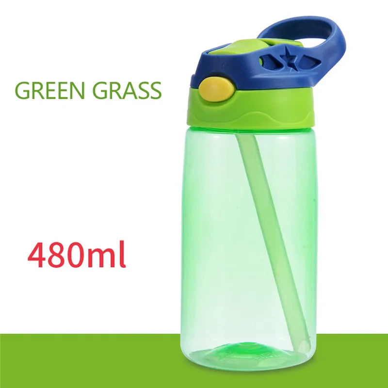 480ml Kinder-Wasserflasche mit Strohhalmdeckel und Henkel