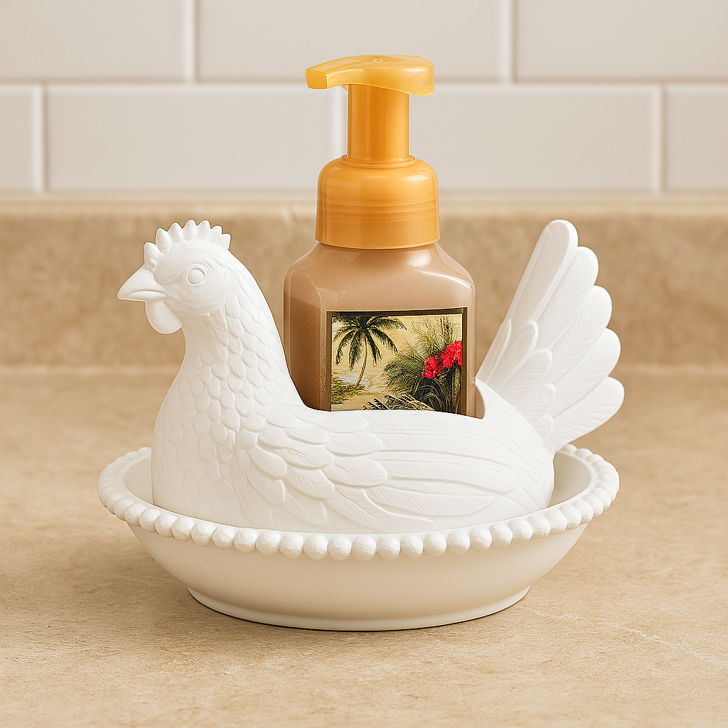 Hen in a Nest Soap Dispenser Holder – Farmhouse Bath & Kitchen Decor