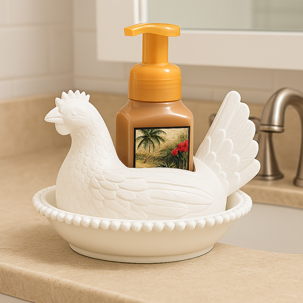 Hen in a Nest Soap Dispenser Holder – Farmhouse Bath & Kitchen Decor