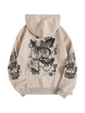 Sweat à capuche graphique pour femme, manches longues, épaules tombantes, avec poches, abricot, taille M