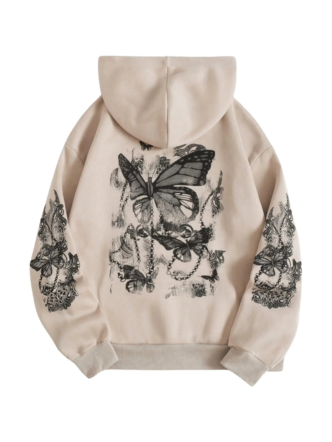 Sweat à capuche graphique pour femme, manches longues, épaules tombantes, avec poches, abricot, taille M