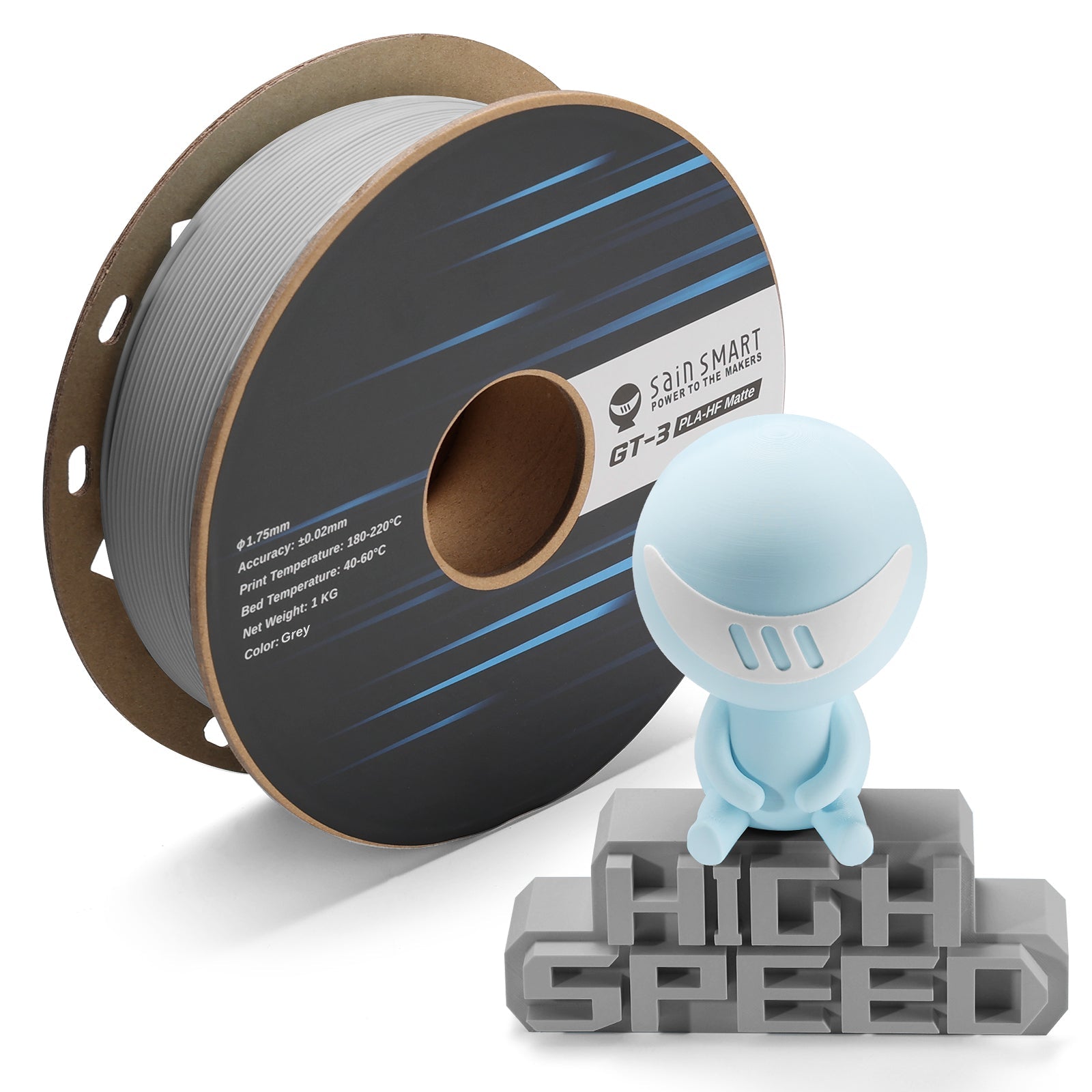 GT-3 High-Speed Mattes PLA Filament 1.75mm, 1KG, ±0.02mm, Schwarz/Weiß/Türkis/Mint/Rot/Grau