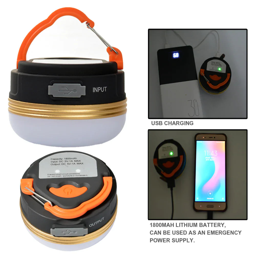 EcoBright CampLite: Wiederaufladbare LED-Campinglaterne mit USB-Anschluss