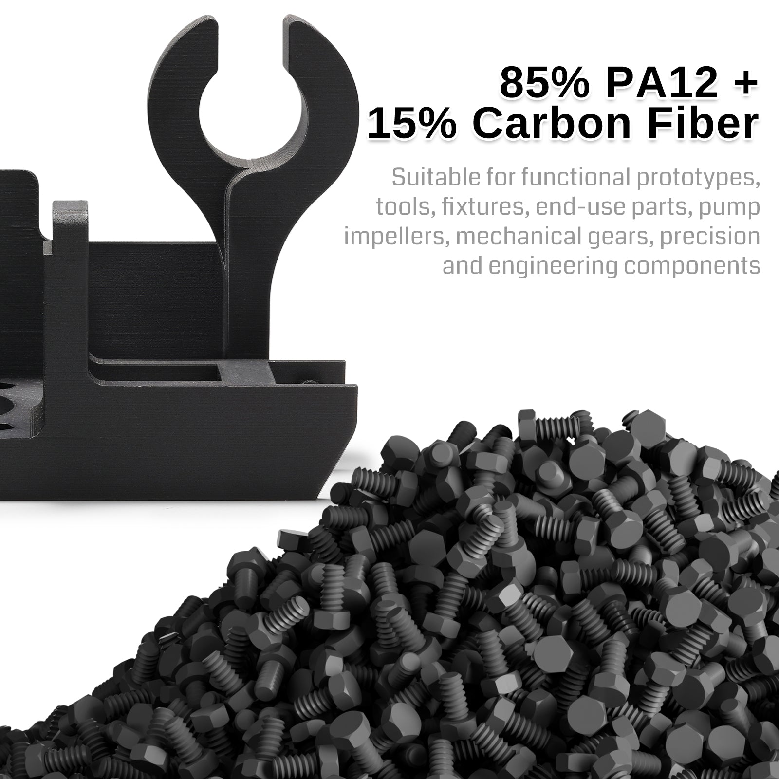 ePA12-CF 1,75 mm Kohlefaser Nylon Filament, 0,5 kg, Genauigkeit +/- 0,05 mm, Schwarz