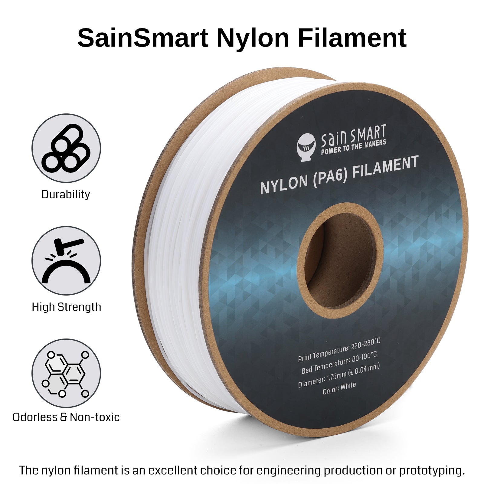 PA6 Nylon Filament 1.75 mm, 1 kg, Genauigkeit +/- 0,04 mm