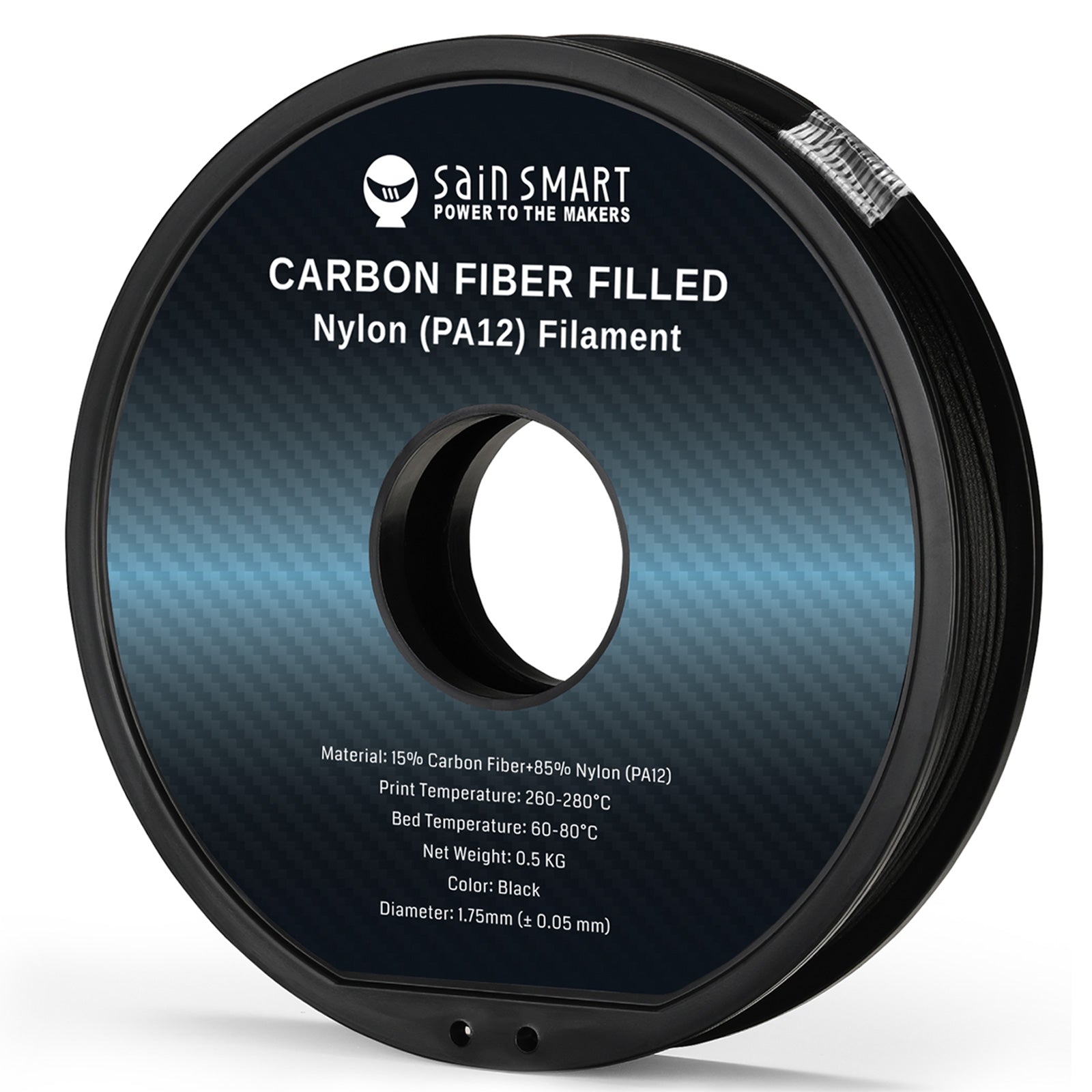 ePA12-CF 1,75 mm Kohlefaser Nylon Filament, 0,5 kg, Genauigkeit +/- 0,05 mm, Schwarz