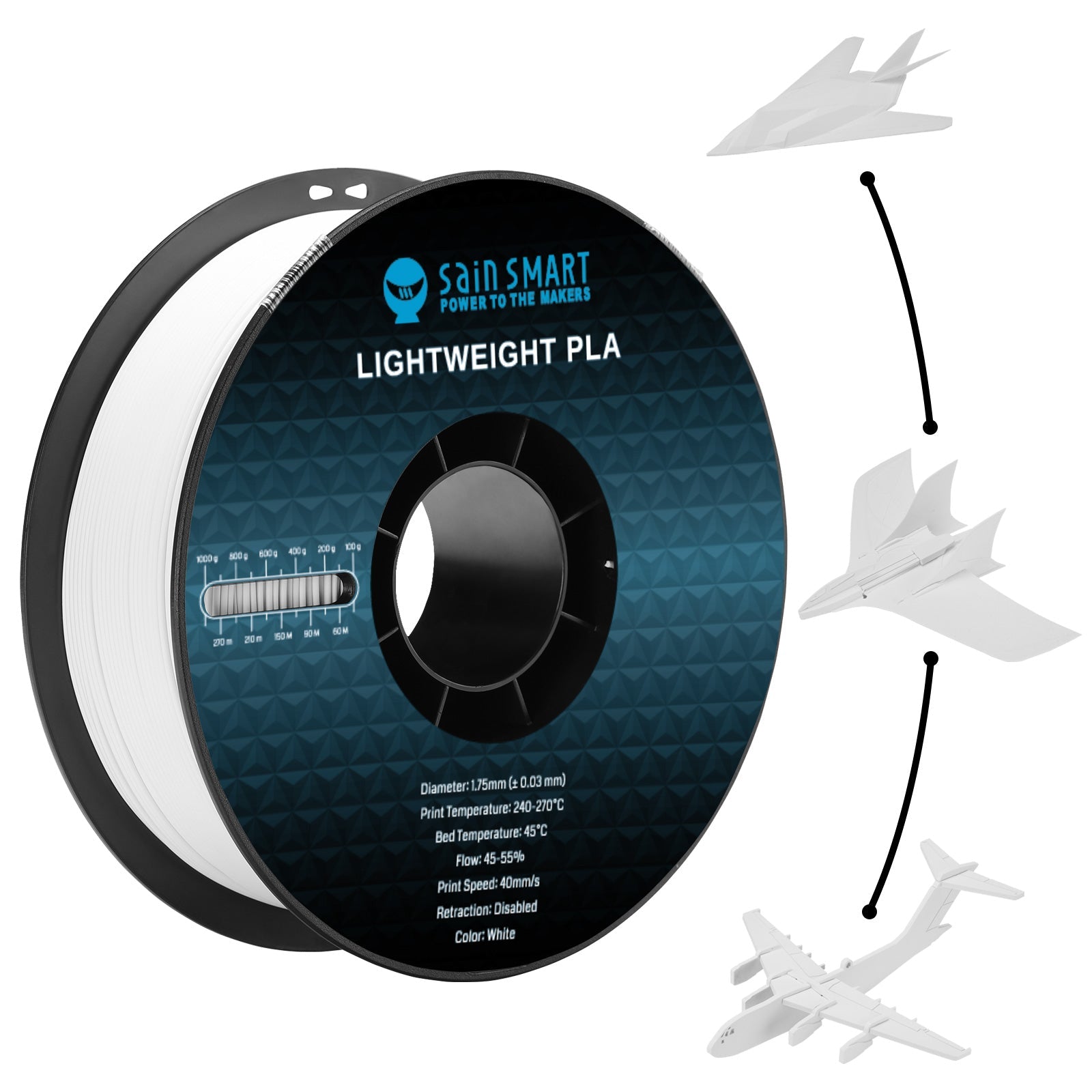 LW-PLA Filament, 1,75mm, Schwarz & Weiß, 1KG, Leichtes, schaumaktives PLA mit geringer Dichte für den 3D-Druck von RC-Flugzeugen und Drohnenteilen