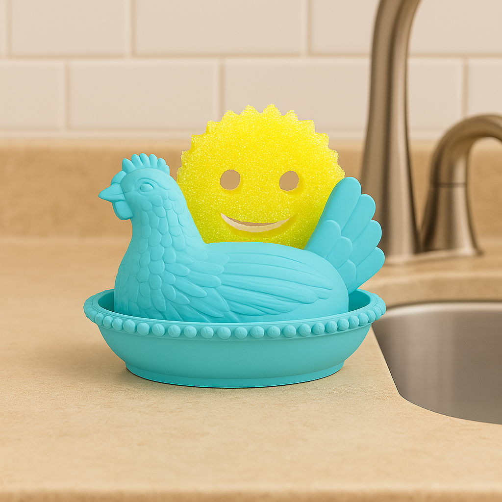 Huhn im Nest Scrub Daddy Halter mit Ablauf – Bauernhaus-Küchenspülbecken-Dekor