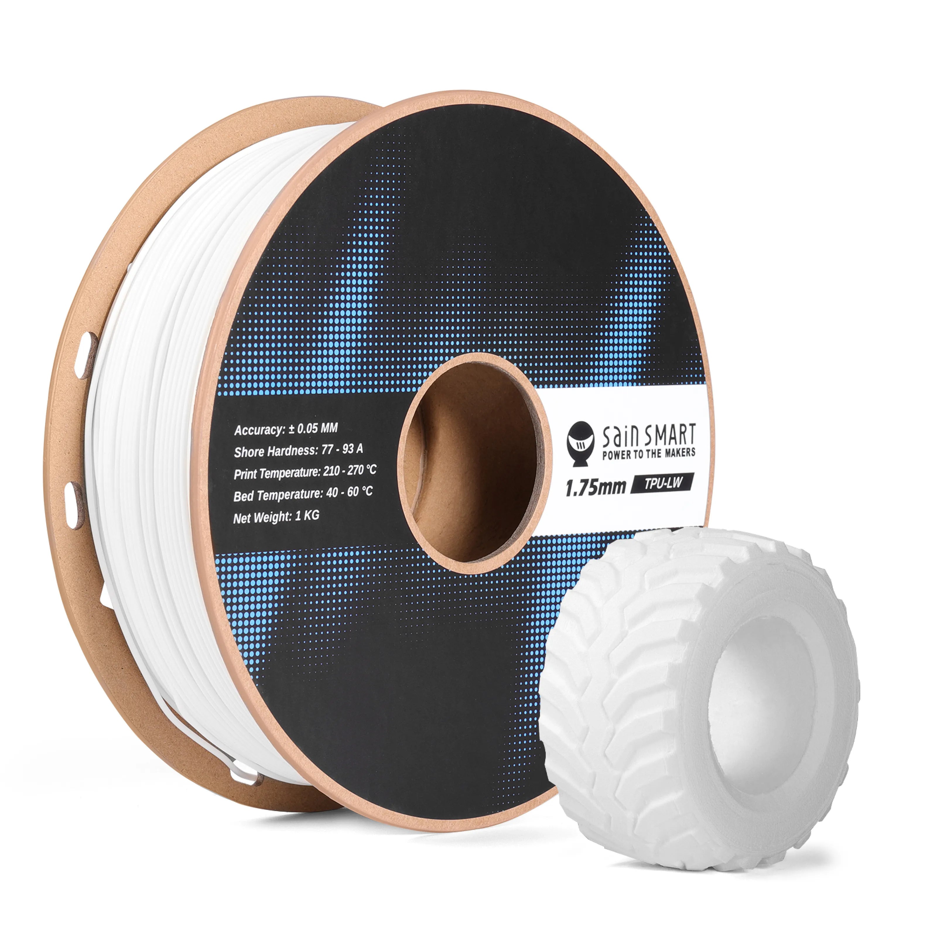 Filament TPU léger 1,75 mm, TPU-LW moussant 77A–93A, Haute résilience et fini mat