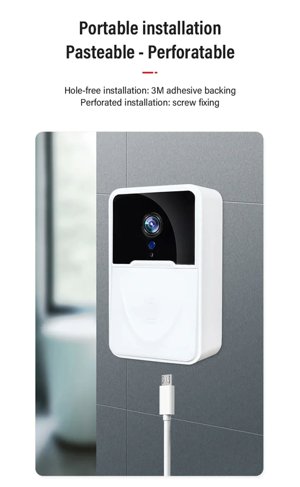 Drahtlose WLAN-Türklingel mit Video-Intercom, Kamera, Klingel und Türgong